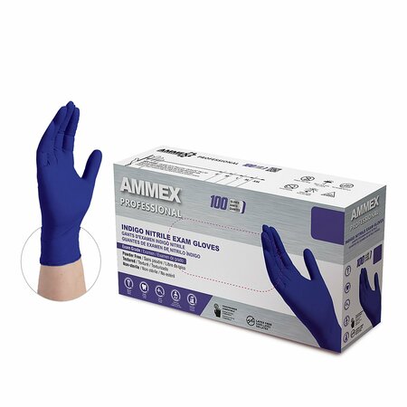 AMMEX Nitrile Exam Gloves, 3 mil Palm, Nitrile, Powder-Free, M, 1000 PK, Indigo AINPF44100